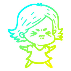 cold gradient line drawing cartoon angry woman