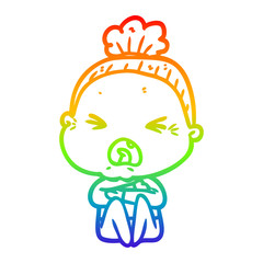 rainbow gradient line drawing cartoon angry old woman