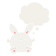 cute cartoon rabbit and thought bubble in retro style