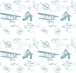 luchtvaart patroon blauw naadloos monogram retro vintage
