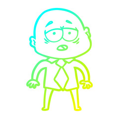 cold gradient line drawing cartoon tired bald man in shirt and tie