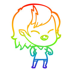 rainbow gradient line drawing cartoon laughing vampire girl