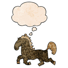 cartoon stallion and thought bubble in grunge texture pattern style