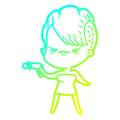cold gradient line drawing cartoon annoyed hipster girl