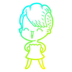 cold gradient line drawing happy cartoon hipster girl