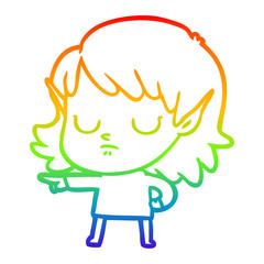 rainbow gradient line drawing cartoon elf girl