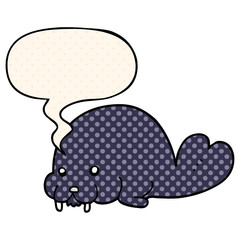 cute cartoon walrus and speech bubble in comic book style