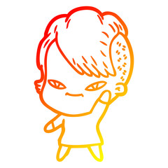 warm gradient line drawing cute cartoon girl with hipster haircut