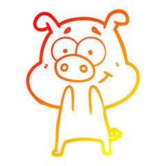 warm gradient line drawing happy cartoon pig