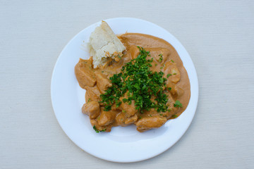 Chicken fillet in walnut sauce with spices (kharcho). Kharcho is a popular dish in Georgian cuisine