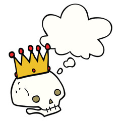 cartoon skull with crown and thought bubble