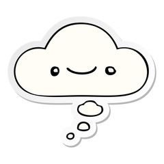 happy cartoon face and thought bubble as a printed sticker