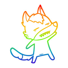 rainbow gradient line drawing cartoon wolf showing teeth