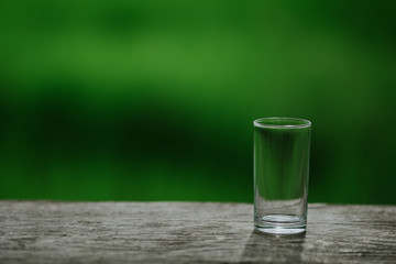 Close up the purified fresh drink water from the bottle on table 