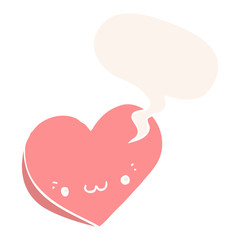 cartoon love heart and face and speech bubble in retro style