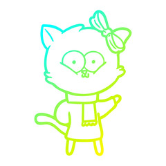 cold gradient line drawing cartoon cat