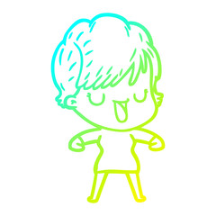 cold gradient line drawing cartoon woman talking