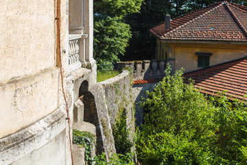 Fototapeta na wymiar View of the wall of the monastery
