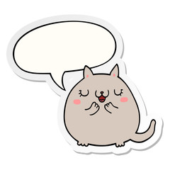 cartoon cute cat and speech bubble sticker