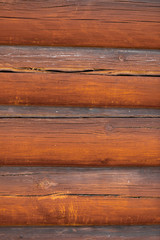 The wall of the house of wooden lumber. Close-up