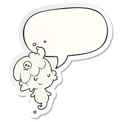 cute cartoon ghost girl and speech bubble sticker