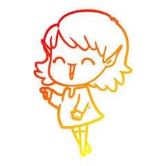 warm gradient line drawing cartoon elf girl