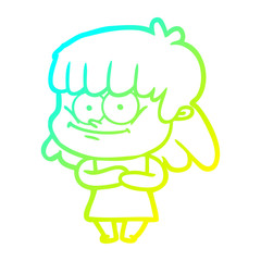 cold gradient line drawing cartoon smiling woman