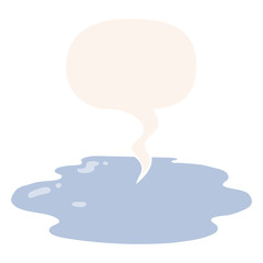 cartoon puddle of water and speech bubble in retro style