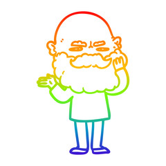 rainbow gradient line drawing cartoon man with beard frowning