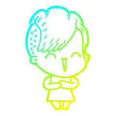 cold gradient line drawing cartoon happy hipster girl