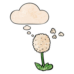 cartoon flower and thought bubble in grunge texture pattern style