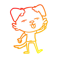 warm gradient line drawing cartoon dog sticking out tongue