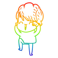 rainbow gradient line drawing cartoon laughing woman