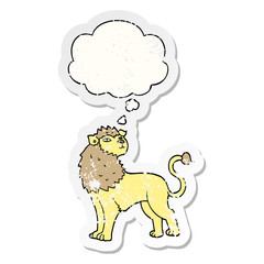 cartoon lion and thought bubble as a distressed worn sticker