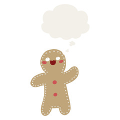 cartoon gingerbread man and thought bubble in retro style