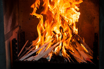 closeup of flames in barbecue