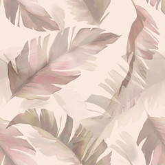 Fototapeta na wymiar watercolor seamless pattern with tropic leaves. Hand drawn background. Botanic pattern for wallpaper or fabric. Exotic Tile.