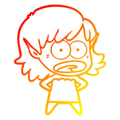 warm gradient line drawing cartoon shocked elf girl