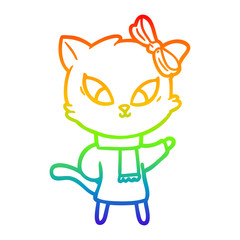 rainbow gradient line drawing cartoon cat