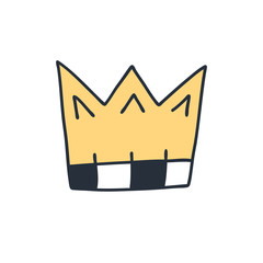 Graphic modernist element drawn by hand. royal crown of gold. Isolated on white background. Vector illustration. Funny greetings for clothes, card, badge, icon, postcard, banner, tag, stickers, print