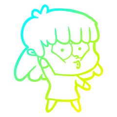 cold gradient line drawing cartoon whistling girl