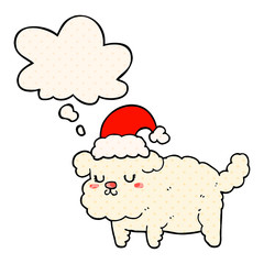 cute christmas dog and thought bubble in comic book style