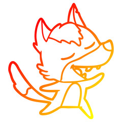 warm gradient line drawing cartoon wolf laughing