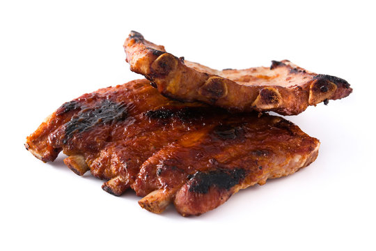 Grilled barbecue ribs isolated on white background.
