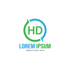 Initial HD logo template with modern frame. Minimalist HD letter logo vector illustration