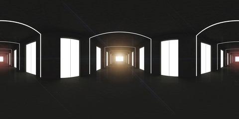 3d spherical 360 degrees,panorama of the corridor interior design (3D rendering),black space area