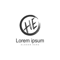 Initial HE logo template with modern frame. Minimalist HE letter logo vector illustration