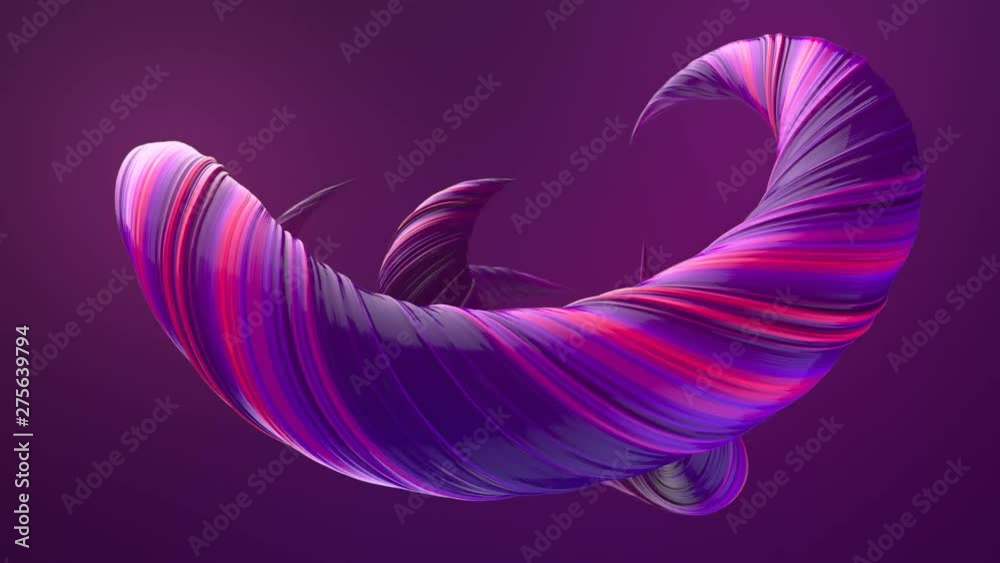 Poster Pink colored twisted shapes motion graphics background. Computer generated abstract geometric 3D render loop animation. 4K, Ultra HD resolution.