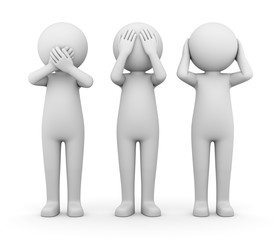 Mute Blind Deaf Three White Men 3D Illustration