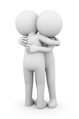 Two White Men Hug 3D Illustration